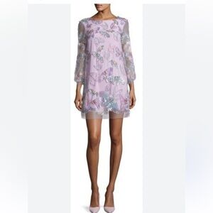 Marchesa Purple Butterfly Sheath Dress with Bishop Sleeves size 4